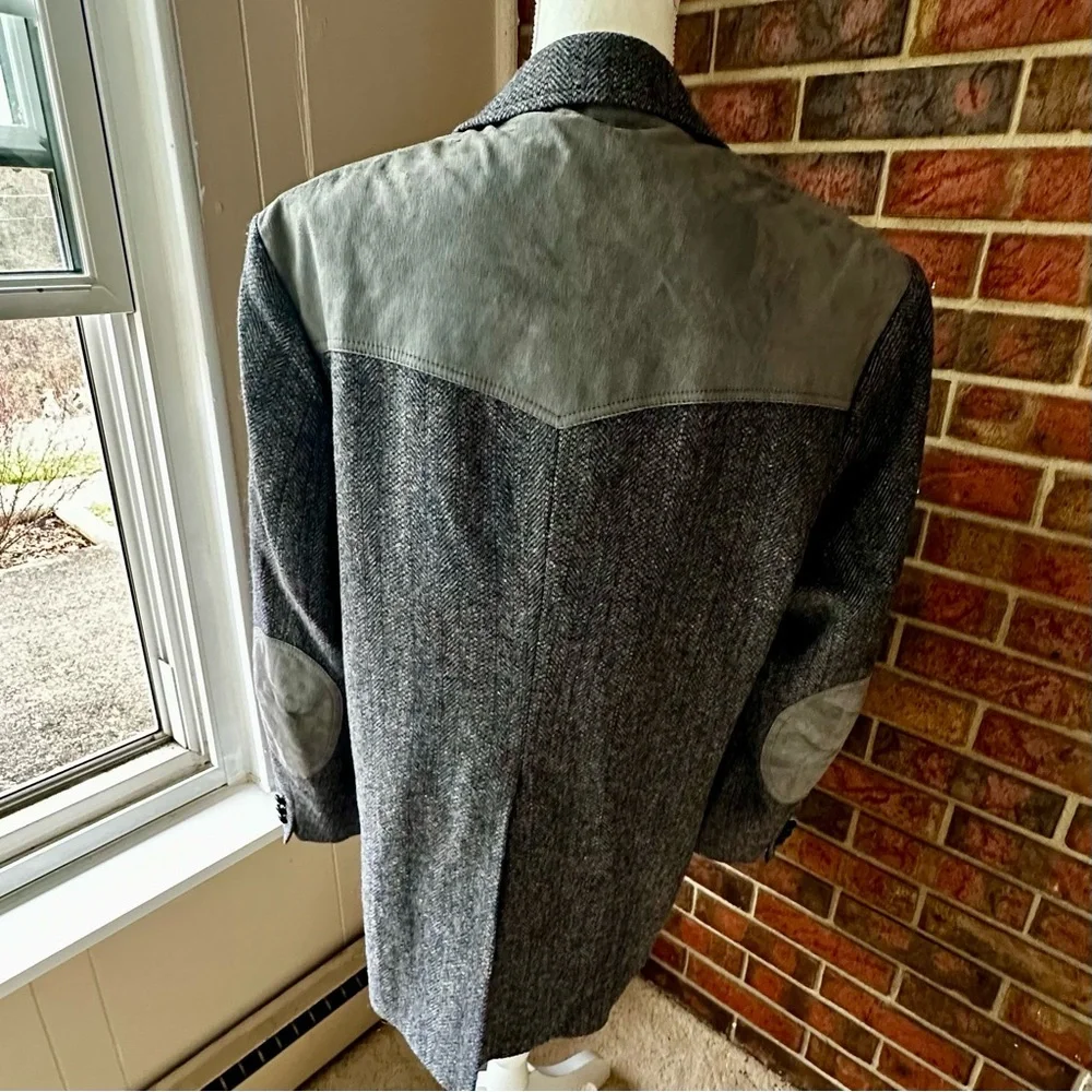 Pendleton Wool Blazer with Light Gray Suede Accents Grandpacore Oversized Vtg